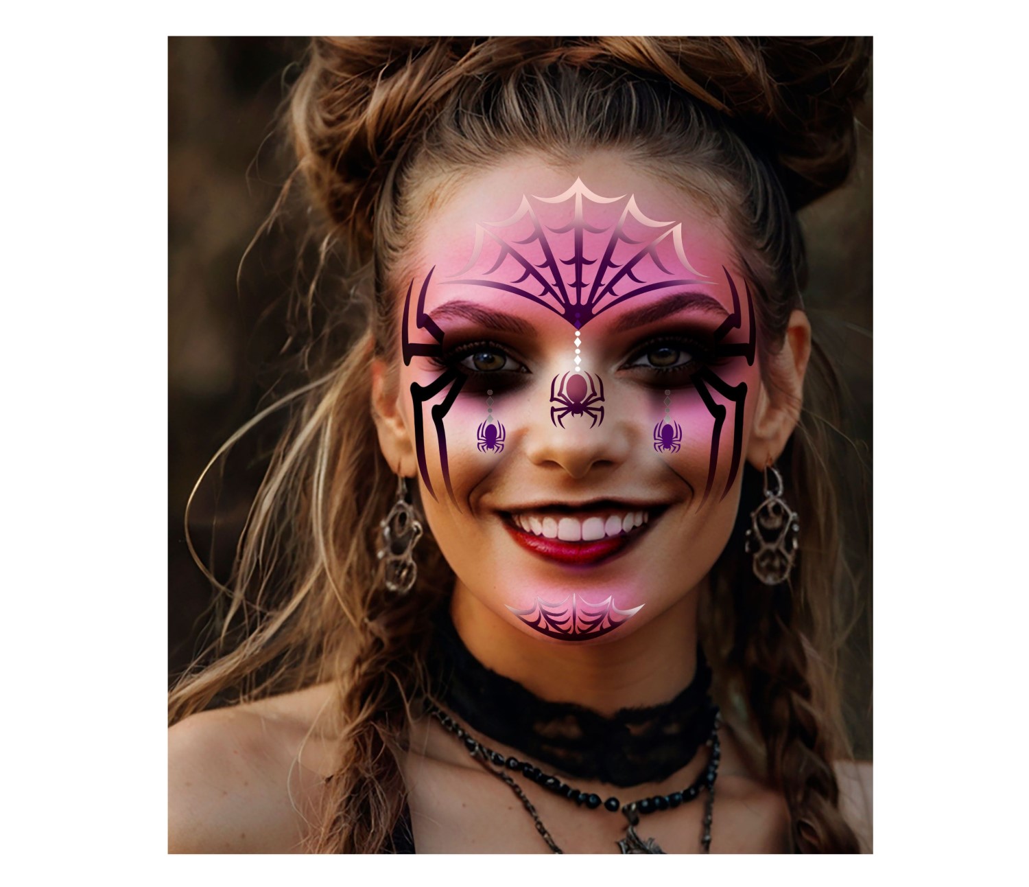Στένσιλ για face painting με διάφορα σχέδια ιστούς και αράχνες