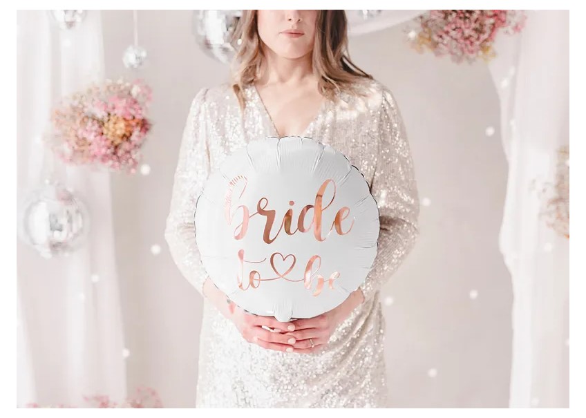 Μπαλόνι φοιλ για μπατσελορέτ πάρτυ σε άσπρο χρώμα με ροζ χρυσά γράμματα bride to be