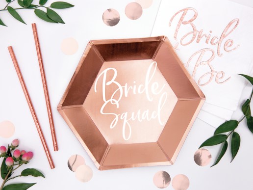 Bride Squad Ροζ Χρυσά Χάρτινα Πιάτα