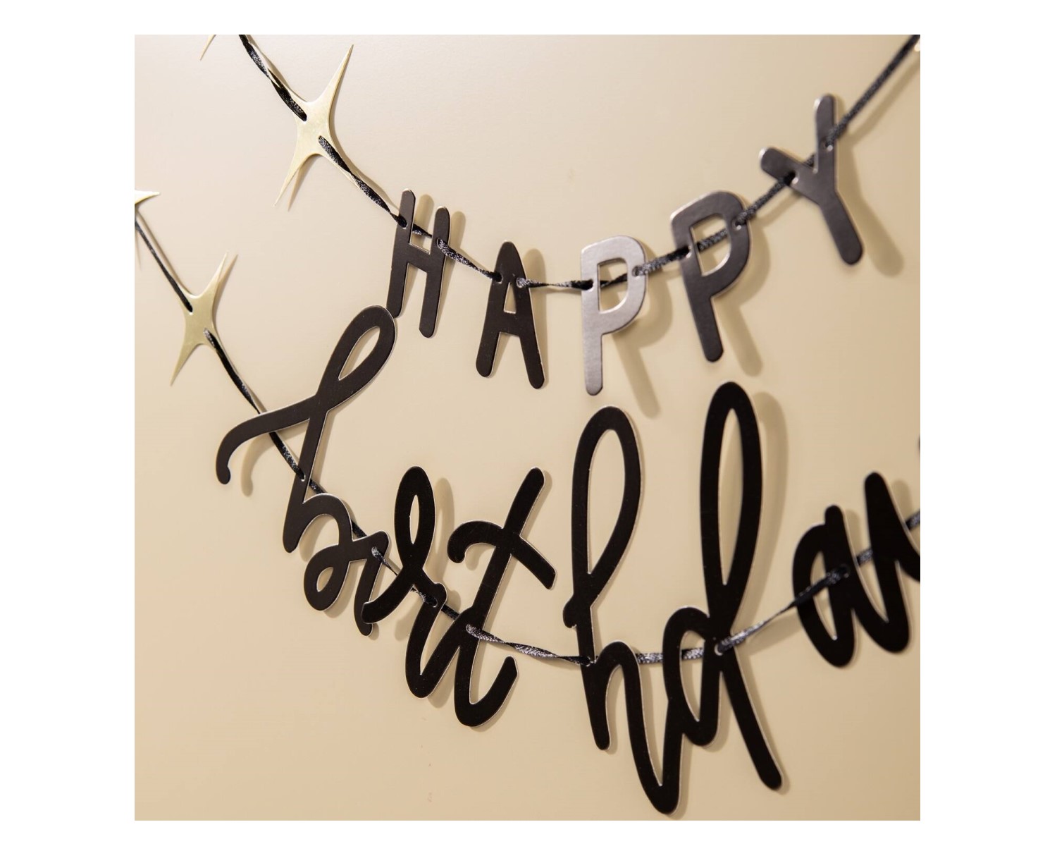 Διακοσμητική μαύρη γιρλάντα Happy Birthday με αστεράκια