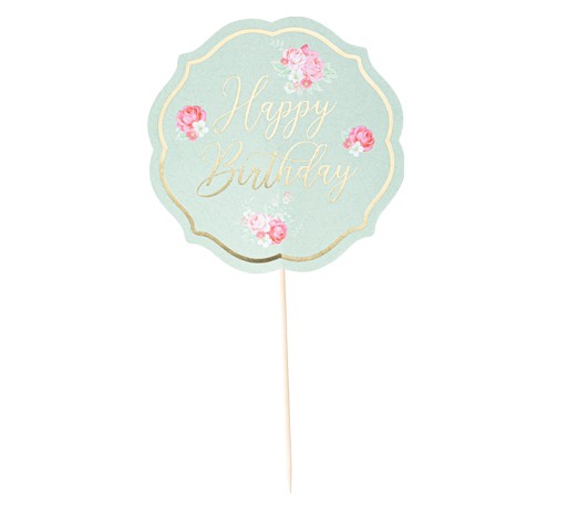 Floral Happy Birthday διακοσμητικό για την τούρτα