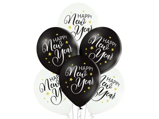 Happy New Year Άσπρα και Μαύρα Λάτεξ Μπαλόνια