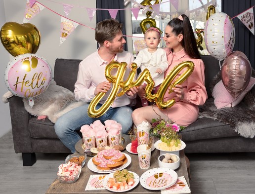 Hello Girl με πατουσάκια ποτήρια χάρτινα για baby shower πάρτυ