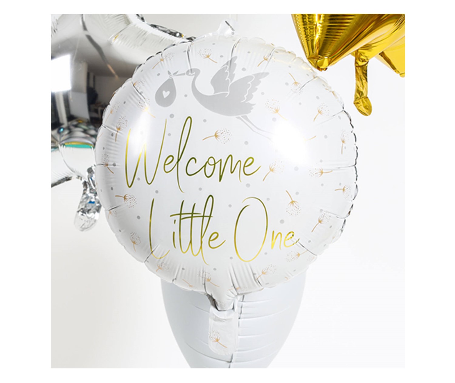 Foil μπαλόνι με τον πελαργό και τα γράμματα Welcome Little One