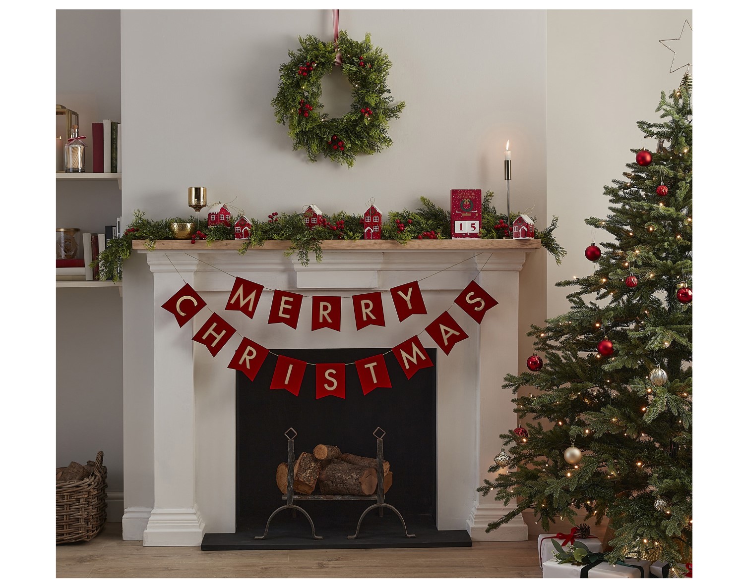 Κόκκινη βελούδινη γιρλάντα Merry Christmas για τα Χριστούγεννα