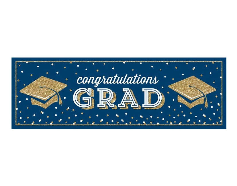 Μπλε και Χρυσό Congratulations Grad μπάνερ για πάρτυ αποφοίτησης