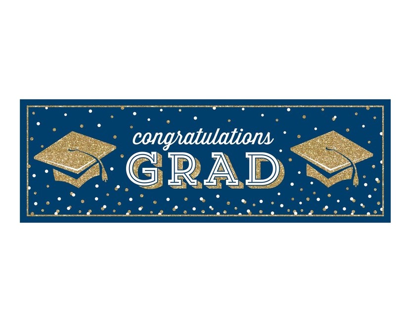 Μπλε και Χρυσό Congratulations Grad μπάνερ για πάρτυ αποφοίτησης