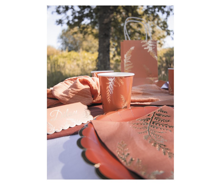 Ποτήρια χάρτινα στο χρώμα της terracotta με σχέδιο τις φτέρες