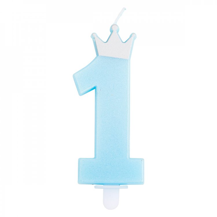 1 Γαλάζιο Περλέ Κερί Αριθμός Με Ασημί Κορώνα Για Τούρτα Γενεθλίων