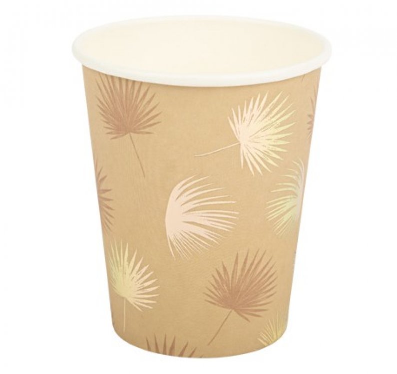 Sand and gold leaves paper cups