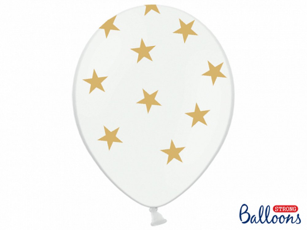 Άσπρα Λάτεξ Μπαλόνια Με Τύπωμα Αστεράκια (6τμχ)