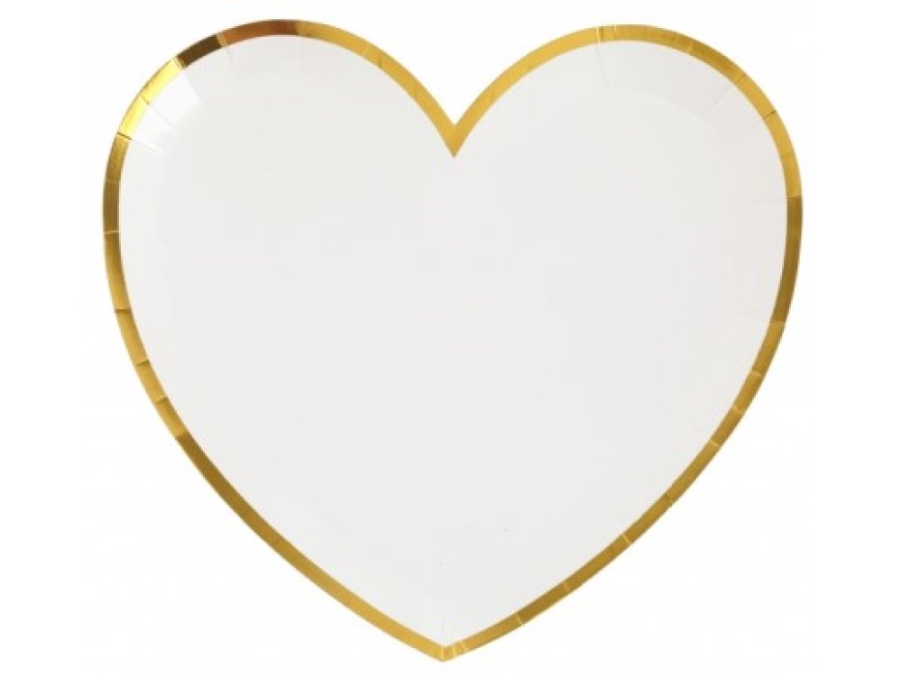 Άσπρα Χάρτινα Πιάτα σε Σχήμα Καρδιάς με Χρυσοτυπία (10τμχ)