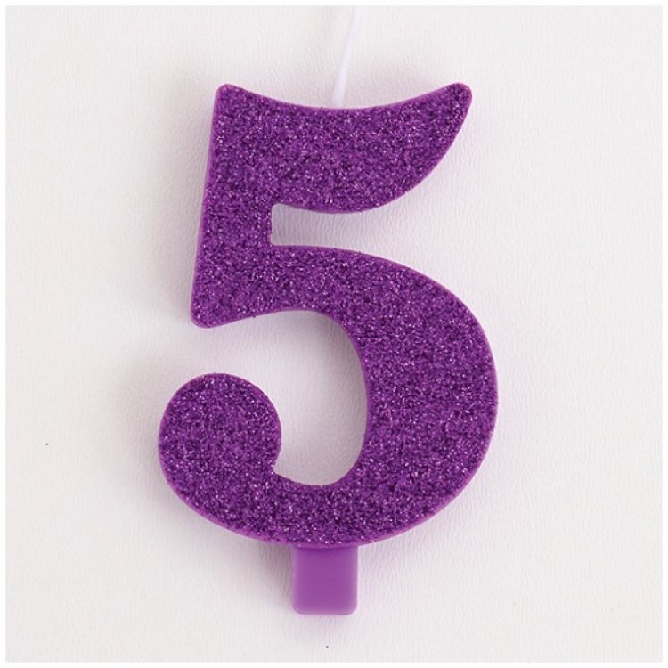 Number 5 Contrast Color Purple Pink Number 5 Cake Candle for Birthday Topper Decor 5th Child Birthday Candle Number Five for Fifth Birthday for Women Men Girl 