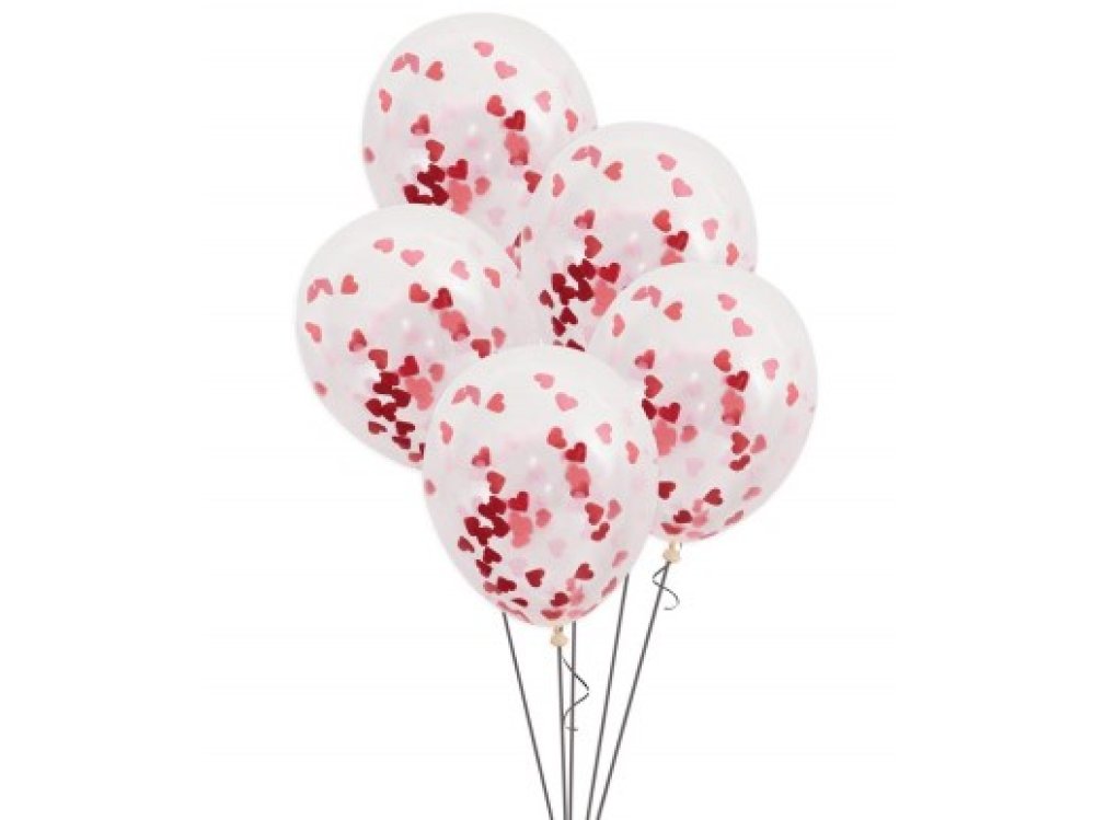 Διάφανα Μπαλόνια Λάτεξ Με Κόκκινες Καρδίες Κομφετί  (5τμχ)