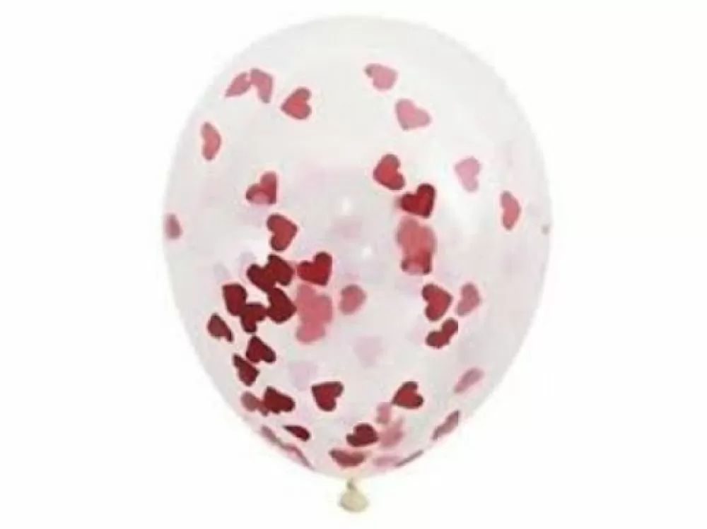 Διάφανα Μπαλόνια Λάτεξ Με Κόκκινες Καρδίες Κομφετί  (5τμχ)