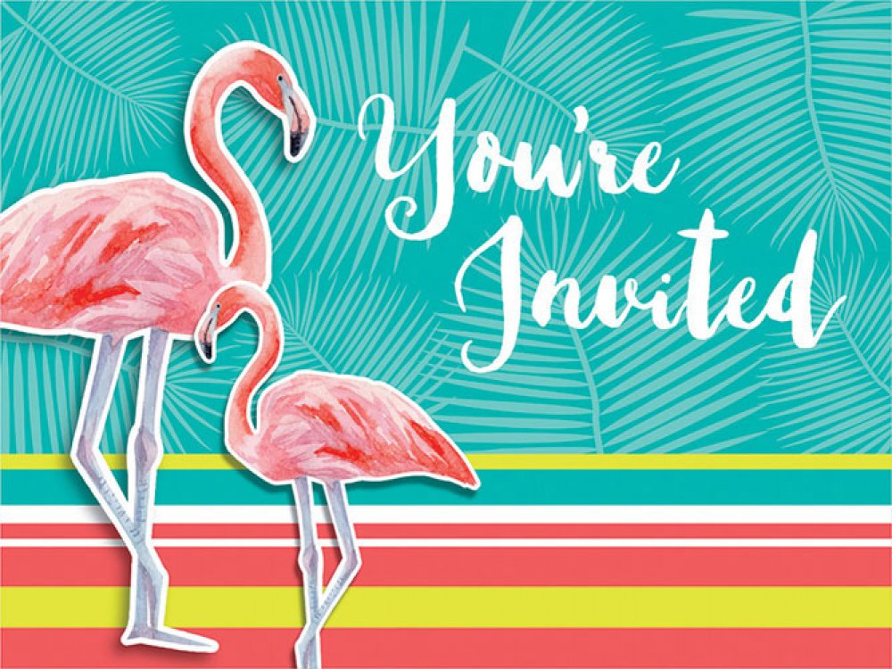 Flamingo Party invitations 8/pcs