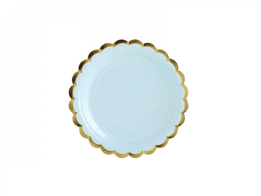 Pale Blue Small Paper Plates with Gold Edge (6pcs)