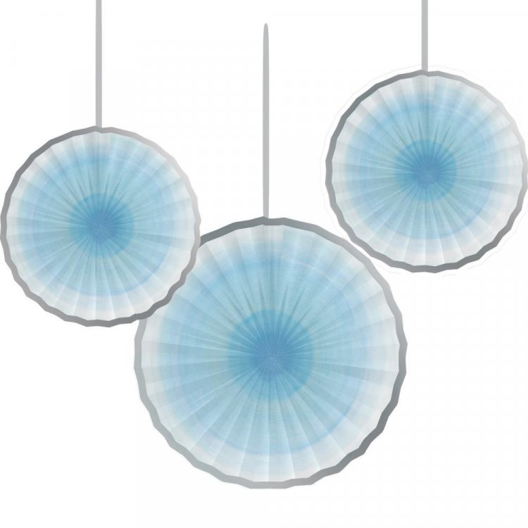 Light Blue Paper Fan Decoration with Silver Detail 3/pcs
