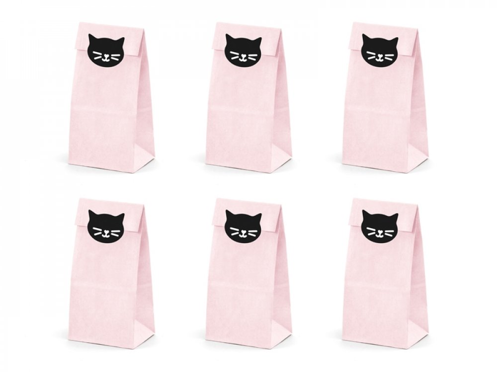 Meow Cats Pink Paper Treat Bags with Stickers 6/pcs