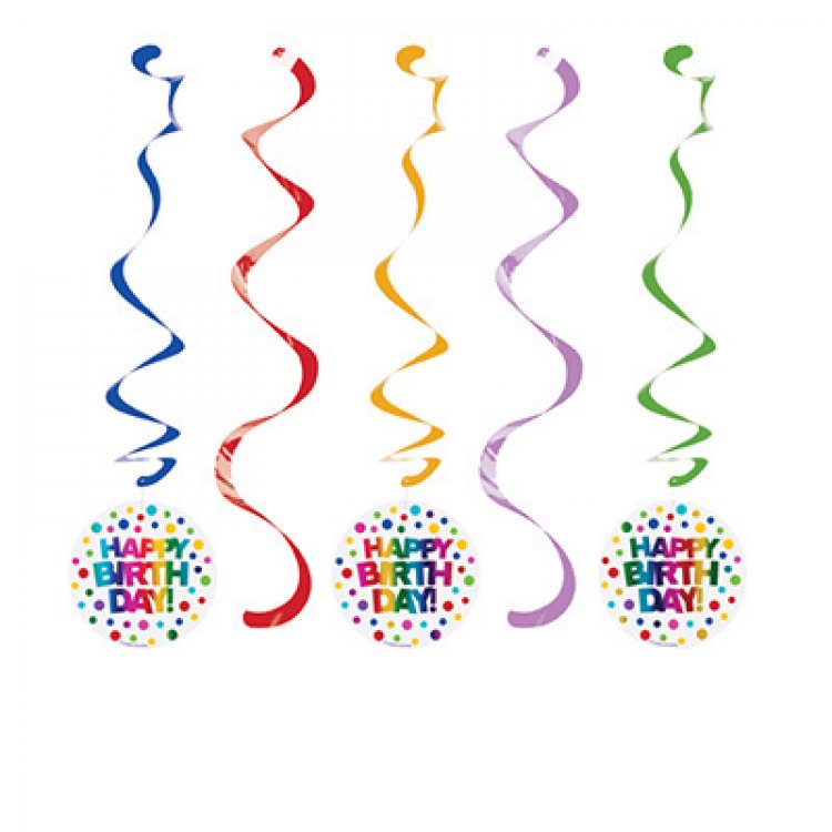 Rainbow Birthday Hanging Swirl Decoration 5/pcs