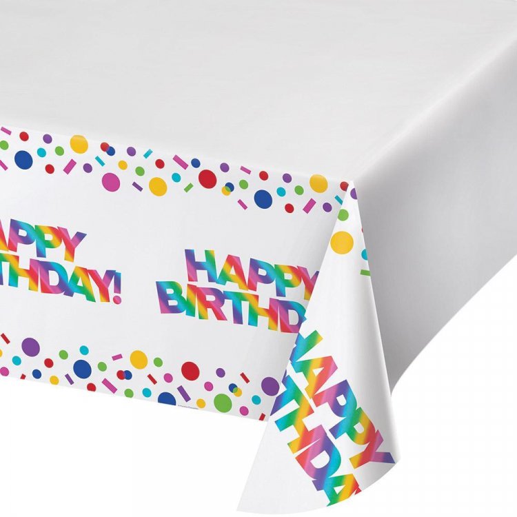 Γενέθλια Με Ουράνιο Τόξο Πλαστικό Τραπεζομάντηλο (137εκ x 259εκ)