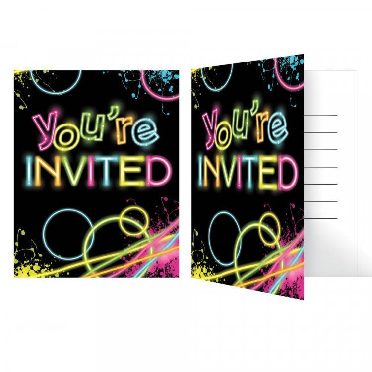 Glow party black invitations