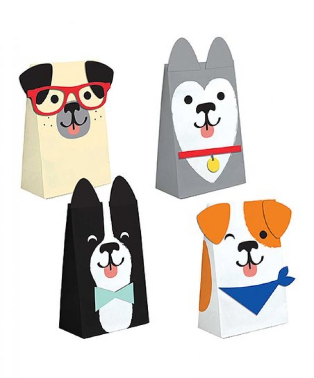 Dog party paper treat and favor bags