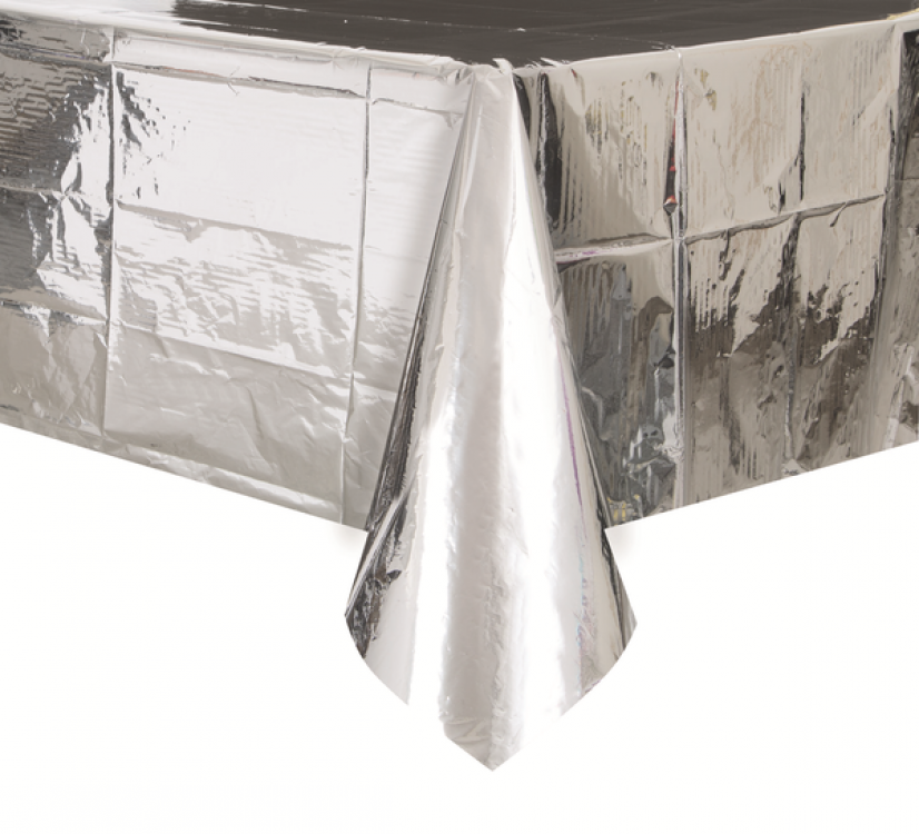 Metallic silver plastic tablecover