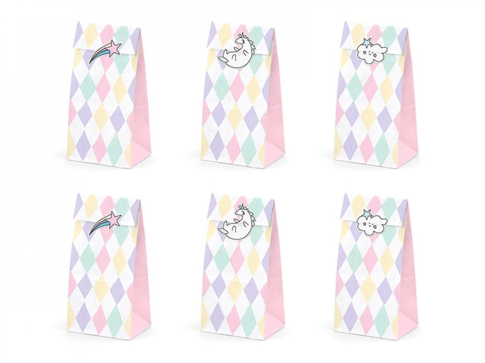 Unicorn Paper Treat Bags with Stickers 6/pcs