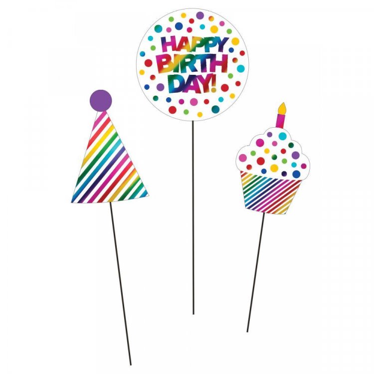 Multicolor Happy Birthday Centerpiece Sticks 3/pcs