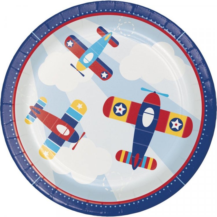 Multicolor Airplane Large Paper Plates (8pcs)