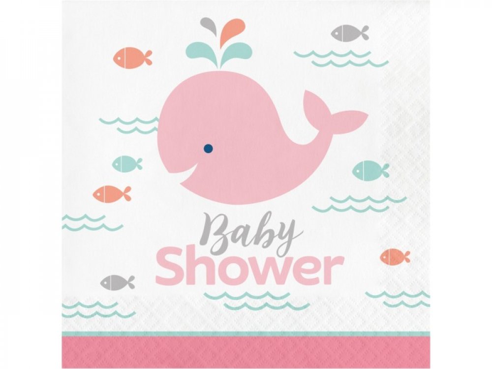 Ροζ Φάλαινα Χαρτοπετσέτες για Baby Shower (16τμχ)