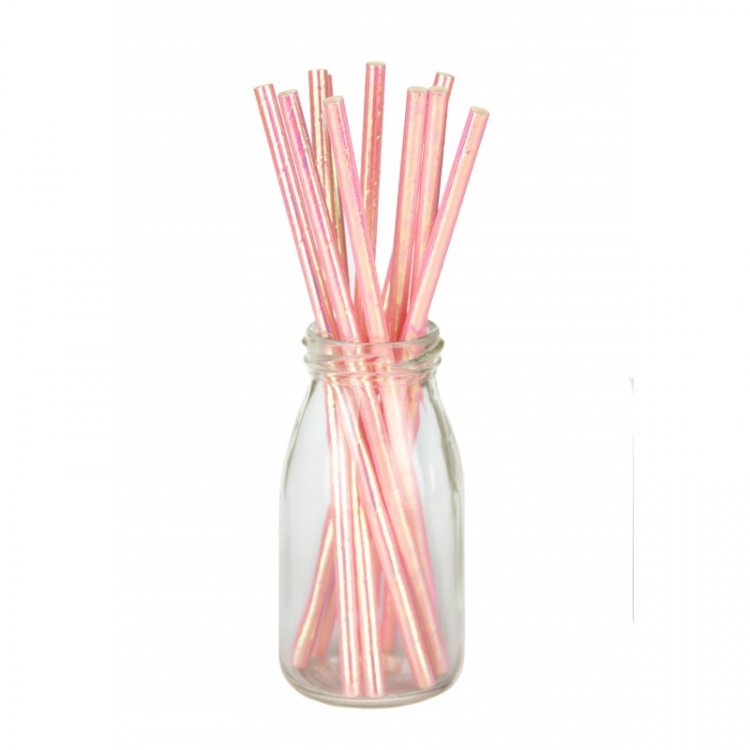 Pink Iridescent Paper Straws 10/pcs