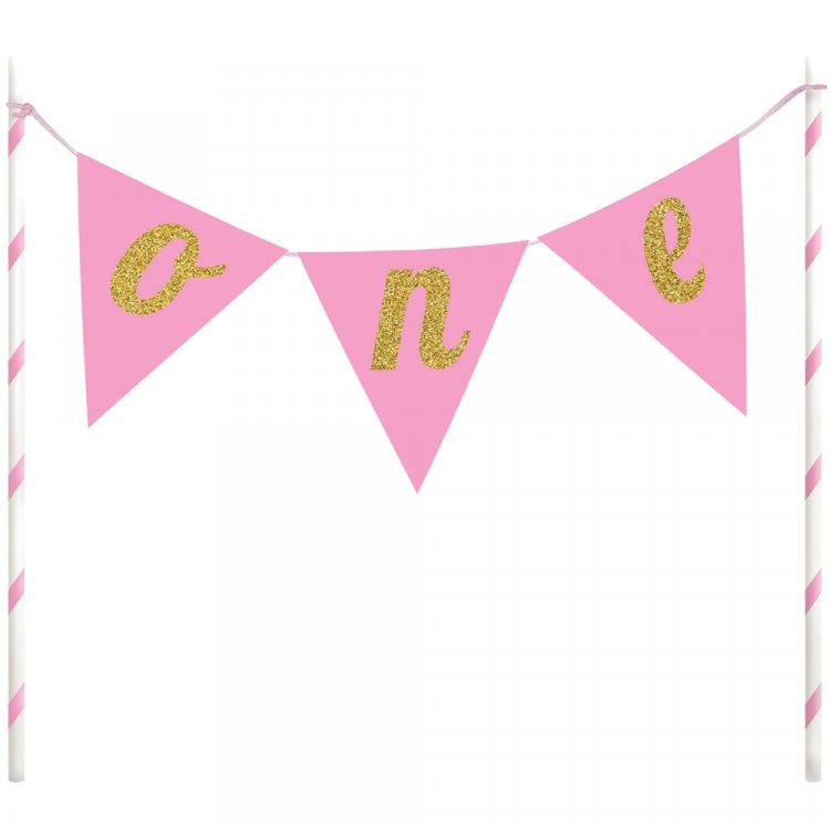Pink First birthday cake topper