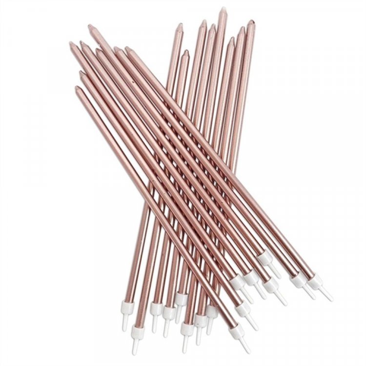 Rose Gold Extra Tall Cake Candles 16/pcs