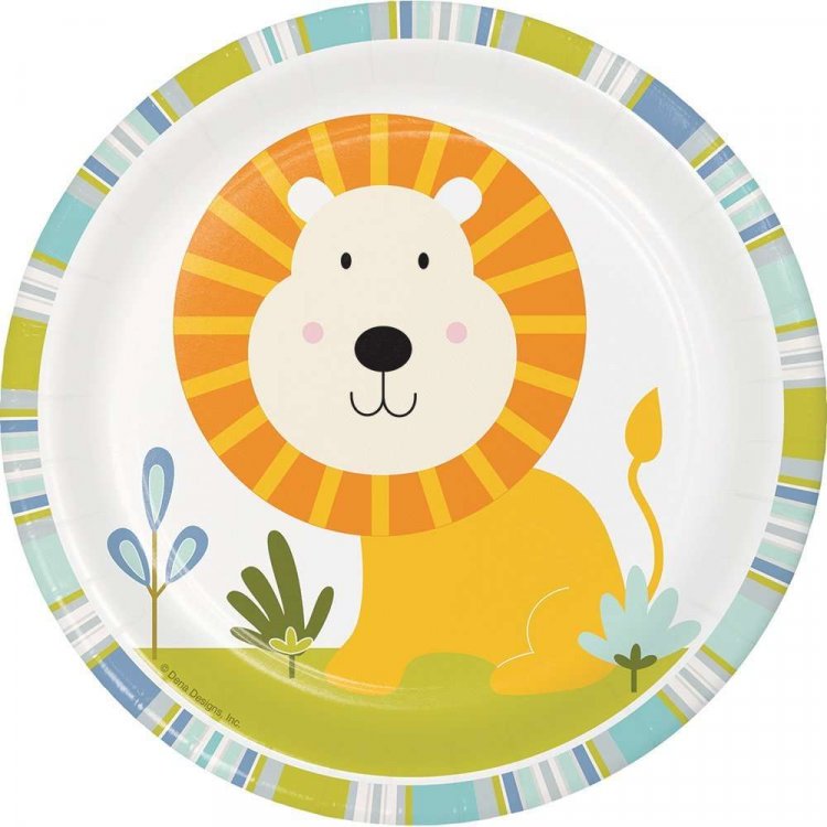 Lion print small paper plates from the Happy Jungle Animals party collcetion