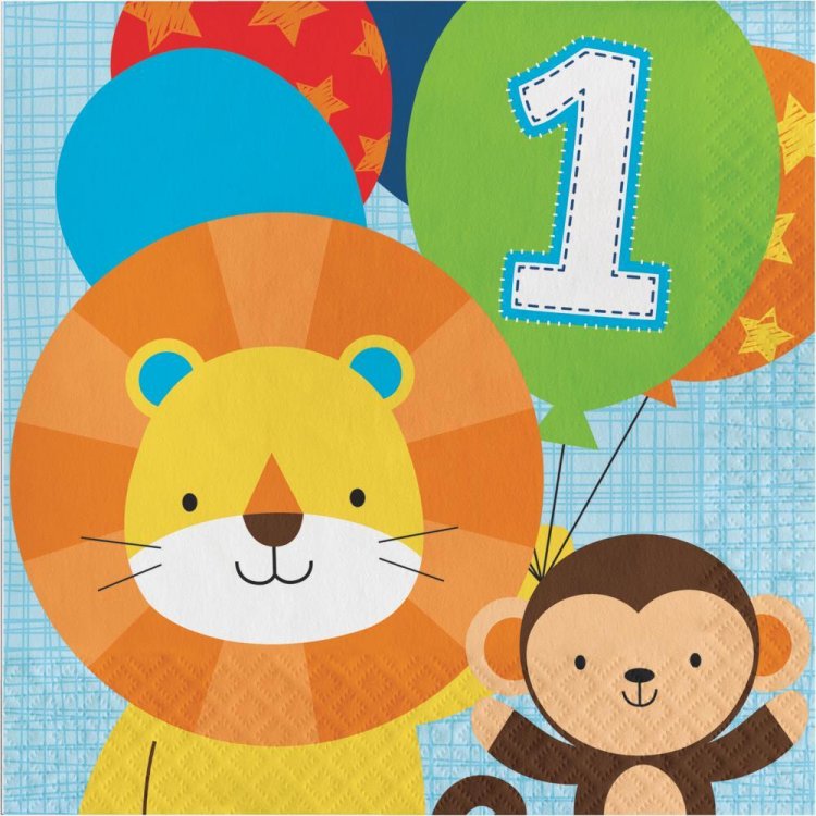 Jungle Animals Luncheon Napkins for First Birthday (16pcs)