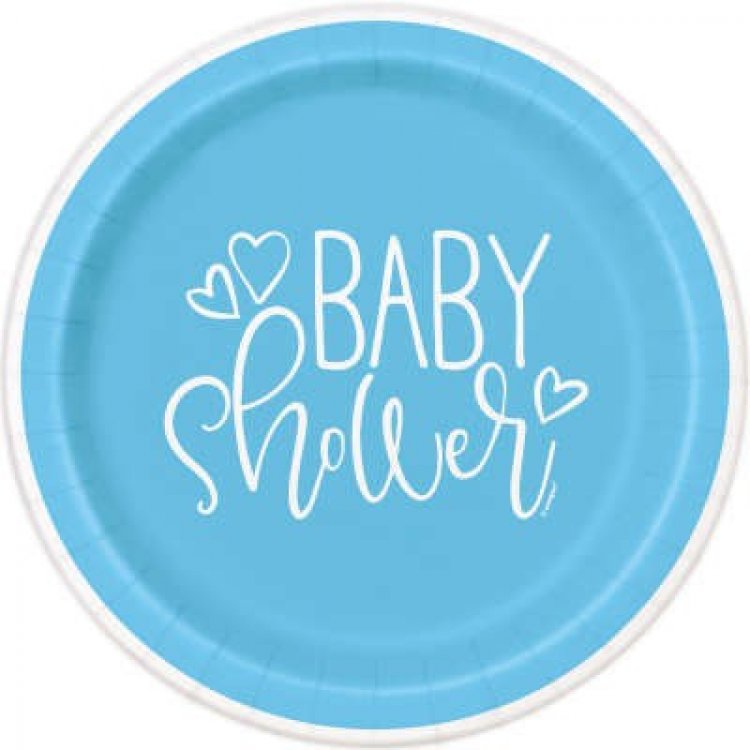 Pale Blue Baby Shower Large Paper Plates (8pcs)