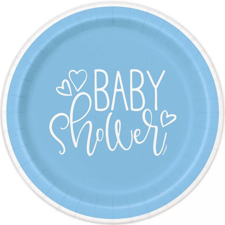 Pale Blue Baby Shower Small Paper Plates (8pcs)