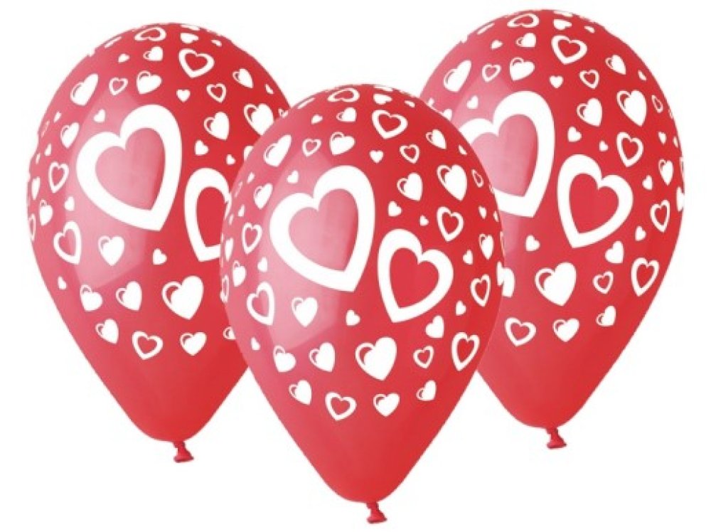 Κόκκινα Μπαλόνια Λάτεξ με Άσπρες Καρδιές (5τμχ)