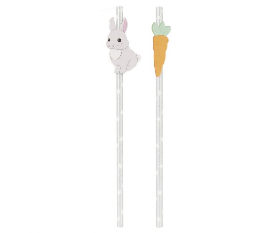 Bunny and carrots paper straws 10pcs