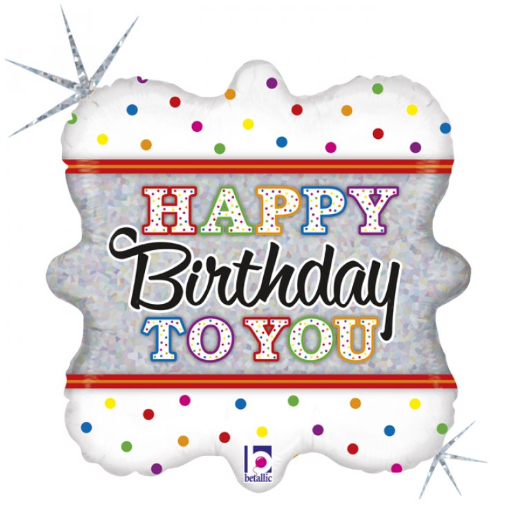 Colourful Happy Birthday with Dots Holographic Design Balloon Foil