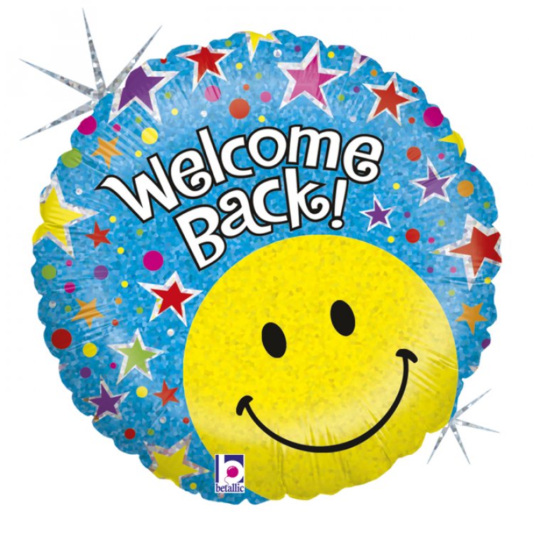 Welcome Back Foil Balloon with Colourful Stars and Emoji smile