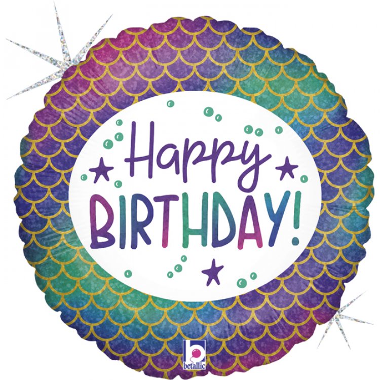 Γοργόνα Foil Μπαλόνι Για Γενέθλια Happy Birthday Με Ολογραφικό Τύπωμα