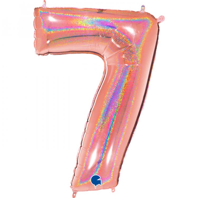 Ροζ Χρυσό Με Ολογραφικό Τύπωμα Μπαλόνι Supershape Αριθμός-Νούμερο 7 (100εκ)