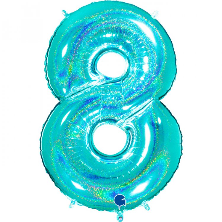 μπαλόνι με τον αριθμό 8 στο χρώμα της μέντας που ιριδίζει