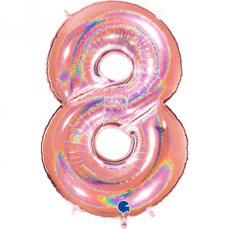 Ροζ Χρυσό Με Ολογραφικό Τύπωμα Μπαλόνι Supershape Αριθμός-Νούμερο 8 (100εκ)