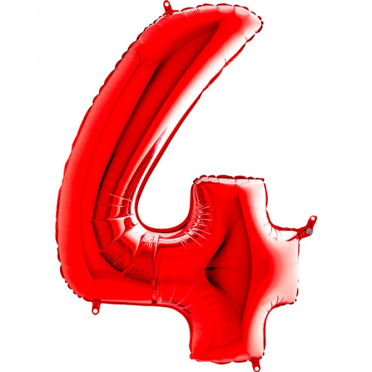 Κόκκινο Μπαλόνι Supershape Αριθμός-Νούμερο 4 (100εκ)