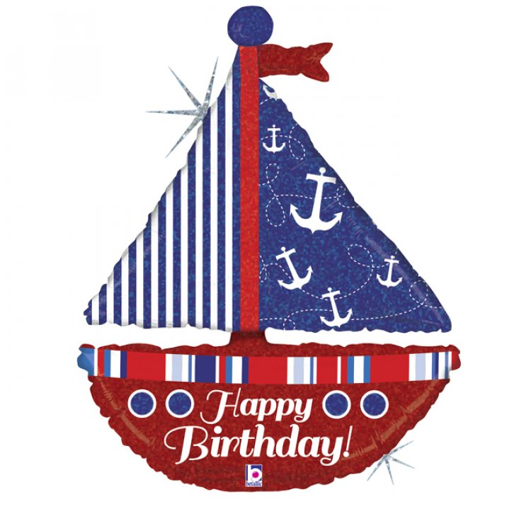 Καράβι Για Γενέθλια - Happy Birthday Με Ολογραφικό Τύπωμα Supershape Μπαλόνι