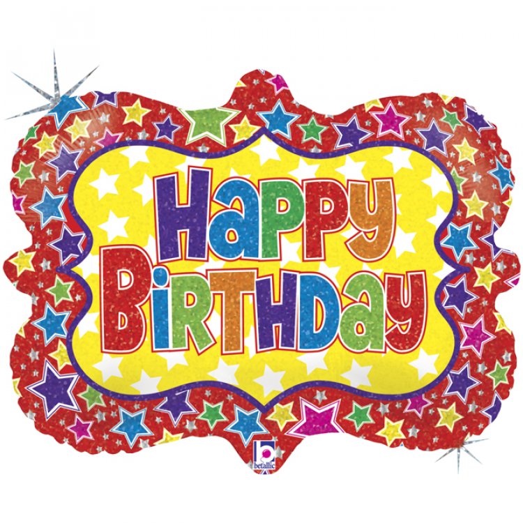 Πολύχρωμα Αστέρια Για Γενέθλια Happy Birthday Ολογραφικό Τύπωμα Μπαλόνι Supershape